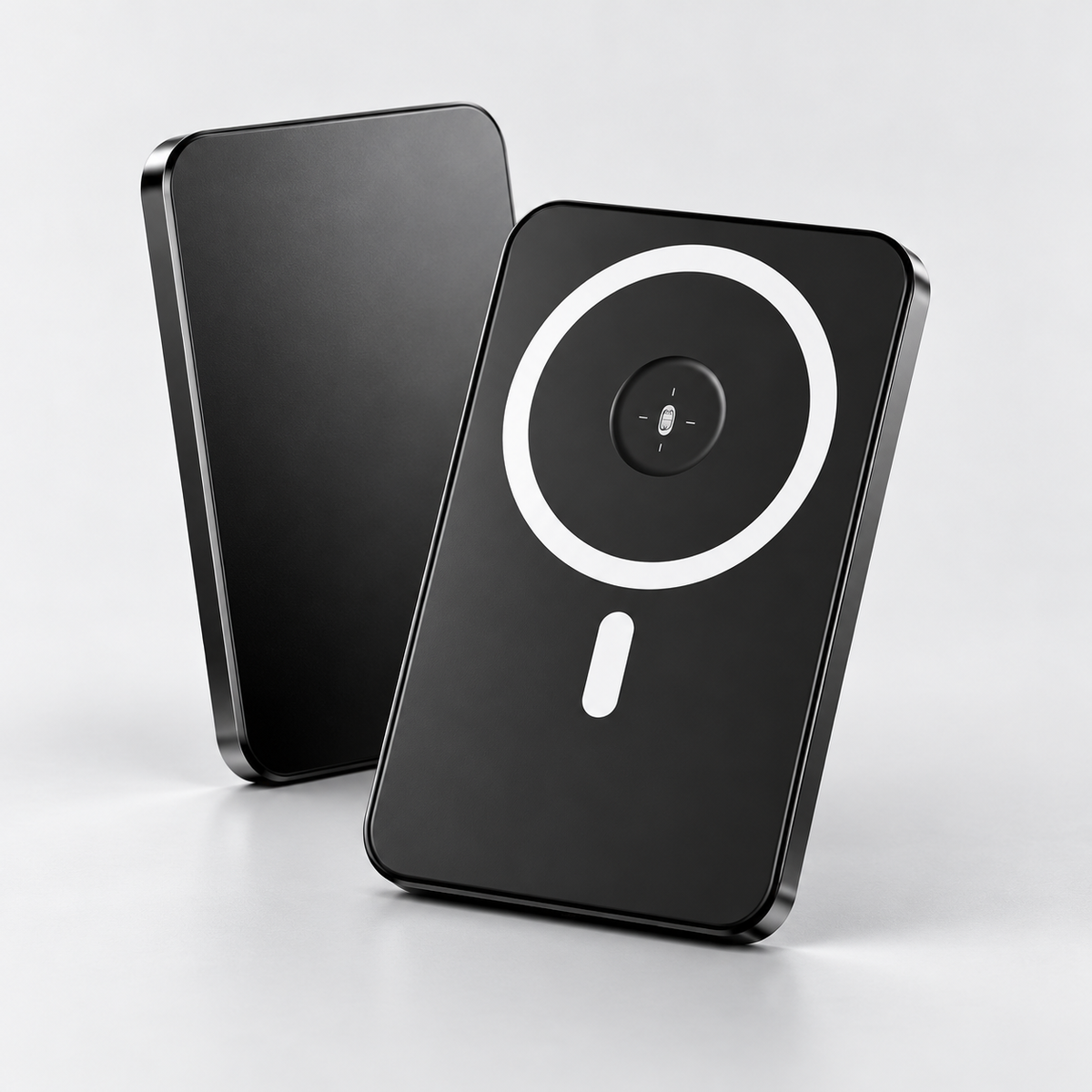 Black Magnetic Power Bank, front and rear views