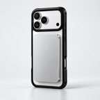 Silver Magnetic Power Bank attached to a white iPhone in Techterio Privacy Case