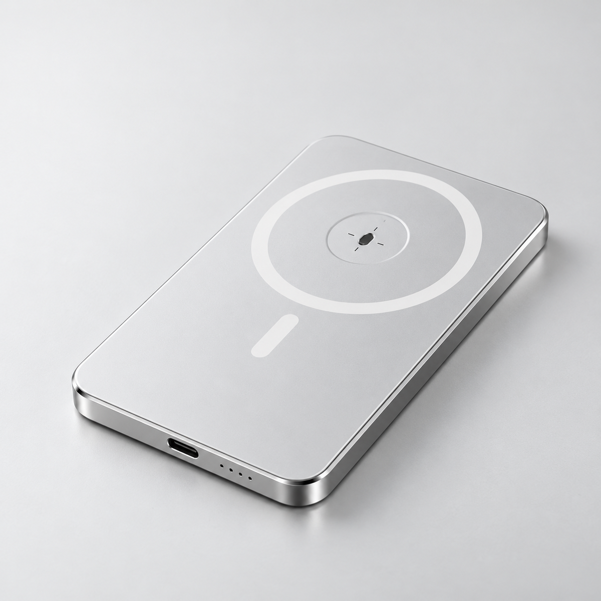 Silver Magnetic Power Bank showing slim profile and USB-C port